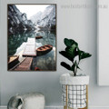 Lago Di Braies Nature Contemporary Framed Artwork Picture Canvas Print for Room Wall Garniture