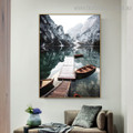 Lago Di Braies Nature Contemporary Framed Artwork Picture Canvas Print for Room Wall Getup