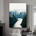 Fjord Nature Contemporary Framed Artwork Image Canvas Print for Room Wall Decor