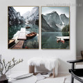 Braies and Moraine Nature Contemporary Framed Painting Image Canvas Print for Room Wall Decoration

