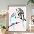 Budgies Bird Contemporary Framed Painting Portrait Canvas Print for Room Wall Decor