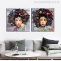 Curly Hair Two Girls Modern Watercolor Painting Print