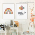 Rainbow Whale Kids Contemporary Framed Portraiture Image Canvas Print for Room Wall Getup