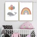 Rainbow Whale Kids Contemporary Framed Portraiture Image Canvas Print for Room Wall Decoration