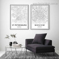 Moscow Petersburg Abstract Map Modern Framed Portraiture Portrait Canvas Print for Room Wall Drape
