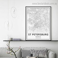 St Petersburg Abstract Map Modern Framed Portraiture Image Canvas Print for Room Wall Disposition