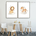 Two Cute Caricatures Animal Abstract Modern Framed Painting Pic Canvas Print for Room Wall Arrangement