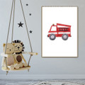 Fire Truck Kids Watercolor Framed Painting Picture Canvas Print for Room Wall Decoration