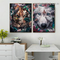 Blue Eyes Wolf Animal Nordic Abstract Photo Canvas Print for Room Wall Ornament