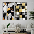 Gold Foil Contemporary Abstract Nordic Geometric Modern Smudge Photo Canvas Print for Room Wall Adornment