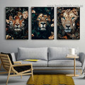 Fearless Floral Tiger Animal Modern Artwork Portrait Canvas Print for Room Wall Adornment