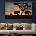 African Elephants Modern Landscape Picture Canvas Print for Living Room Decor
