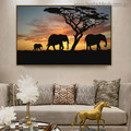 African Elephants Modern Landscape Picture Canvas Print for Room Wall Ornament