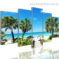 Caribbean Beach Nature Landscape Modern Framed Smudge Picture Canvas Print