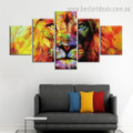 Glaring Colorful Lion Animal Modern Framed Smudge Portrait Canvas Print for Room Wall Arrangement