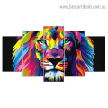Particolored Lion Animal Modern Artwork Picture Canvas Print for Room Wall Adornment