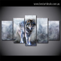 White Smoke Wolf Animal Modern Artwork Picture Canvas Print for Room Wall Adornment