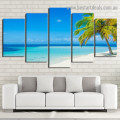 Blue Seascape Landscape Botanical Modern Artwork Photo Canvas Print for Room Wall Garniture