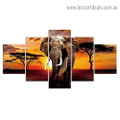 Sunset Elephant Animal Nature Modern Artwork Picture Canvas Print for Room Wall Ornament