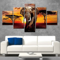 Sunset Elephant Animal Nature Modern Artwork Portrait Canvas Print for Room Wall Adornment