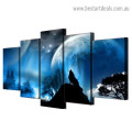 Night Howl Planet Animal Nature Modern Artwork Picture Canvas Print for Room Wall Decoration