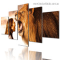 Lady and Lion animal figure Modern Artwork Photo Canvas Print for Room Wall Décor