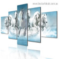 White Running Horses Animal Modern Artwork Picture Canvas Print for Room Wall Adornment
