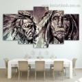 Indian Warrior Abstract Vintage Framed Painting Photo Canvas Print For Room Wall Drape