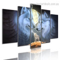 White Wolf Couple Animal Nightscape Modern Framed Portraiture Image Canvas Print