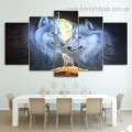 White Wolf Couple Animal Nightscape Modern Framed Portraiture Pic Canvas Print For Room Wall Onlay