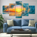 Sunset Sea Wave Nature Landscape Modern Framed Effigy Photo Canvas Print for Room Wall Decoration