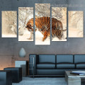 Snow Mountain Tiger Animal Landscape Modern Artwork Photo Canvas Print for Room Wall Ornament