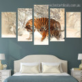 Snow Mountain Tiger Animal Landscape Modern Artwork Picture Canvas Print for Room Wall Garniture