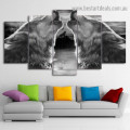 Faded Wolfs Howling Animal Modern Artwork Photo Canvas Print for Room Wall Ornament