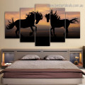 Galloping Black Horses Animal Modern Artwork Picture Canvas Print for Room Wall Garniture
