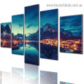 Village Town Lake Seascape Nature Modern Artwork Picture Canvas Print for Room Wall Adornment
