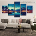 Village Town Lake Seascape Nature Modern Artwork Image Canvas Print for Room Wall Garniture