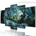 Magic Forest Night Botanical Nature Modern Framed Smudge Picture Canvas Print