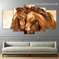 Horse Couple Animal Modern Framed Smudge Image Canvas Print for Room Wall Adornment