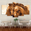 Horse Couple Animal Modern Framed Smudge Picture Canvas Print for Room Wall Décor