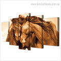 Horse Couple Animal Modern Framed Smudge Photo Canvas Print