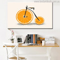 Orange Bicycle Abstract Contemporary Food & Beverage Painting Canvas Print for Study Room Wall Decor
