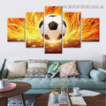 Flaming Football Abstract Modern Artwork Picture Canvas Print for Room Wall Ornament