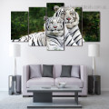 White Tigers Animal Botanical Modern Artwork Picture Canvas Print for Room Wall Adornment