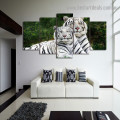White Tigers Animal Botanical Modern Artwork Photo Canvas Print for Room Wall Ornament
