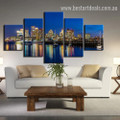 City Lights Nightscape Modern Framed Smudge Picture Canvas Print for Room Wall Adornment