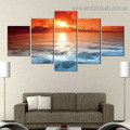 Sunset Ocean Wave Seascape Nature Modern Artwork Portrait Canvas Print for Room Wall Garniture