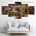 Christmas Street City Botanical Modern Artwork Image Canvas Print for Room Wall Décor