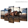 Rushing Horses Animal Modern Artwork Photo Canvas Print for Room Wall Ornament