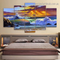 Sunset Ocean Waves Seascape Modern Artwork Picture Canvas Print for Room Wall Décor